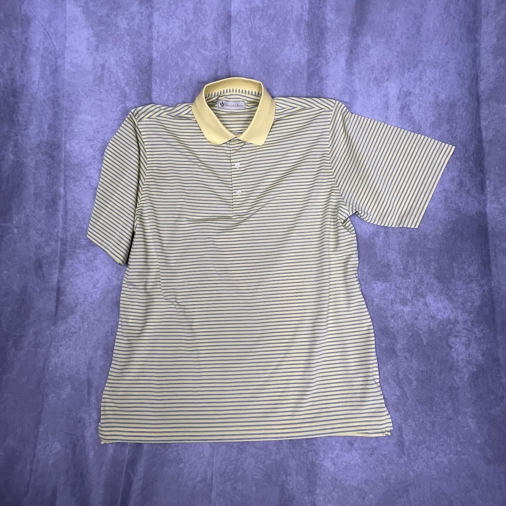 Donald Ross Mens Polo Shirt‎ L Large Golf SS Short Sleeve Yellow Blue Striped
